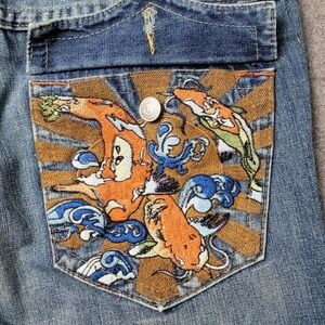 True Religion Billy Jeans Men's 40x33 Bootcut Blue Denim Koi Embroidery USA